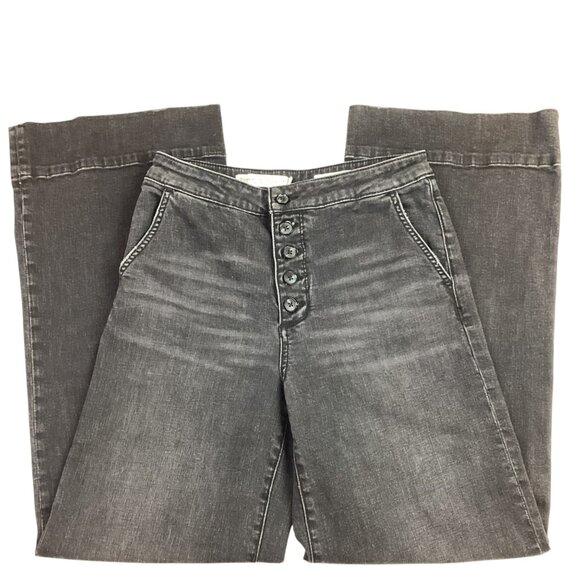 Pilcro & The Letterpress Anthropologie Womens 29 Button-Fly Wide Leg Jeans Black - Picture 5 of 15